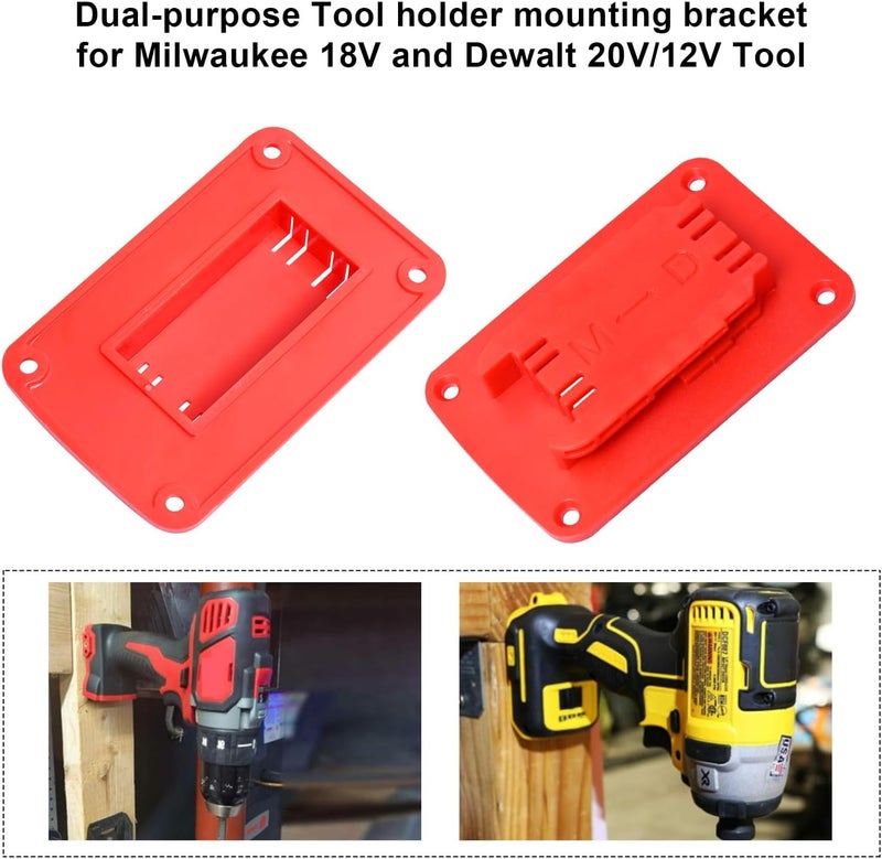 KETTKEL 12packs Tool Holder For Milwaukee M18 & Dewalt 20v,Wall Mount Drill Holder with 48 Screws (red) - Image 2